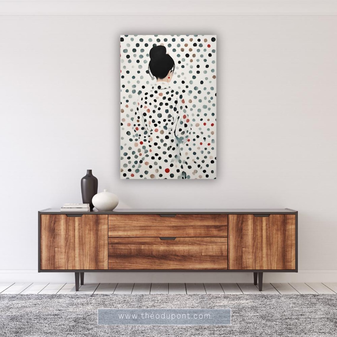 Japanese Woman Back View Colorful Dots Polka Dot Minimalist Art Poster - Image 3