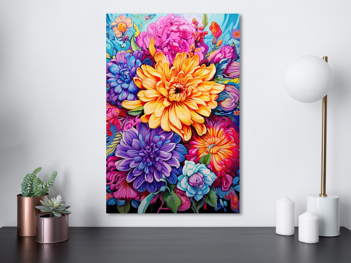 Psychedelic Flower Art Collection, Boho Botanical Art Print