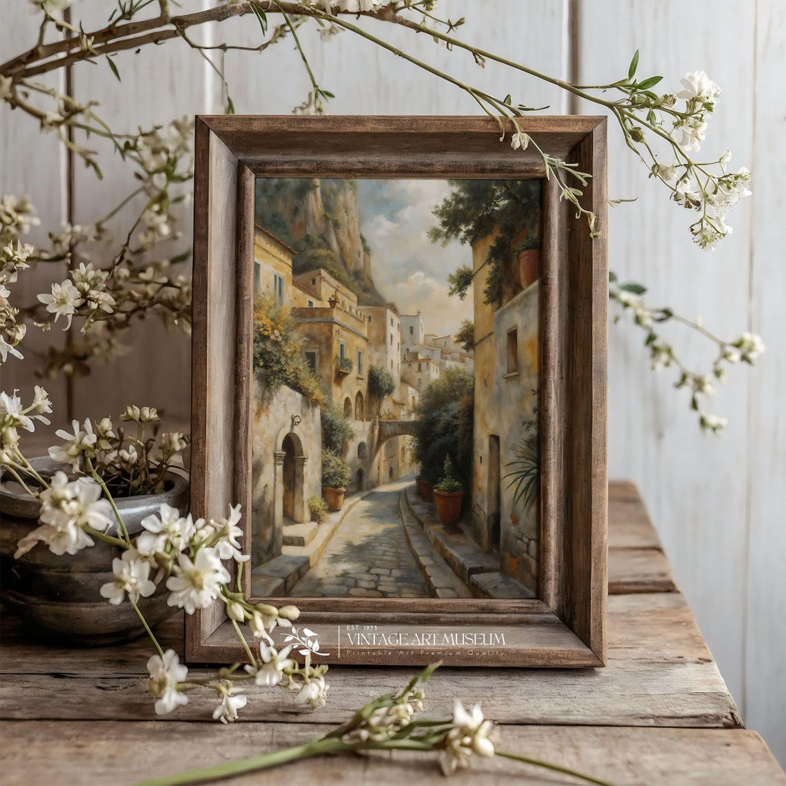 Street Of Amalfi Italy Architecture European Vintage Style Print Warm Tone Oil Painting Nostalgia Cottagecore Wall Art 654 - Image 3