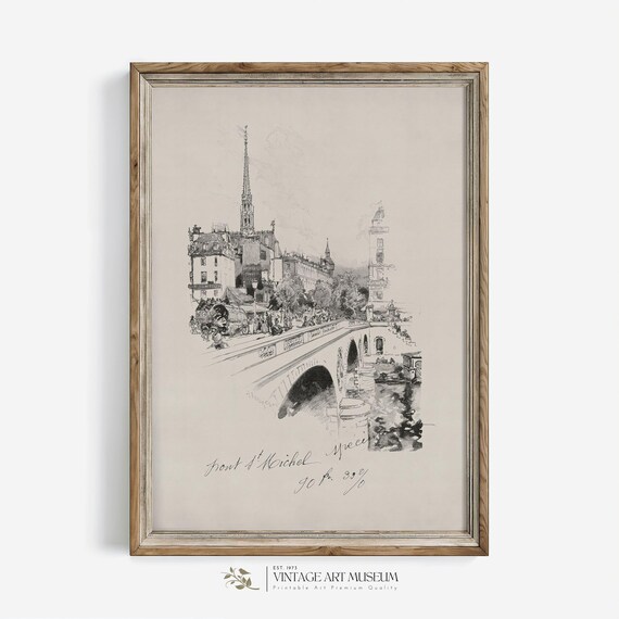Vintage Paris Architecture Sketch, Minimalist Art Print