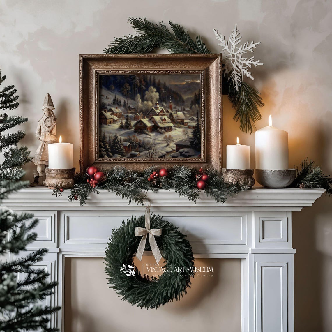 Mountain Village at Dusk With Chalets and Evergreens in Snow Poster - Image 3