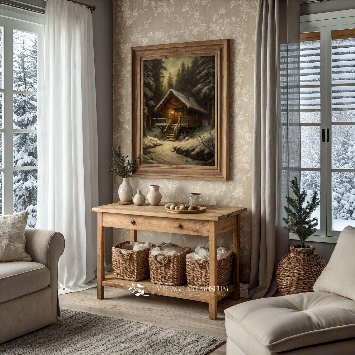 Cozy Winter House, Moody Vintage Art Print - Image 2