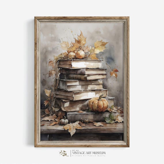 Rustic Fall Decor Vintage Book Still Life Art Print