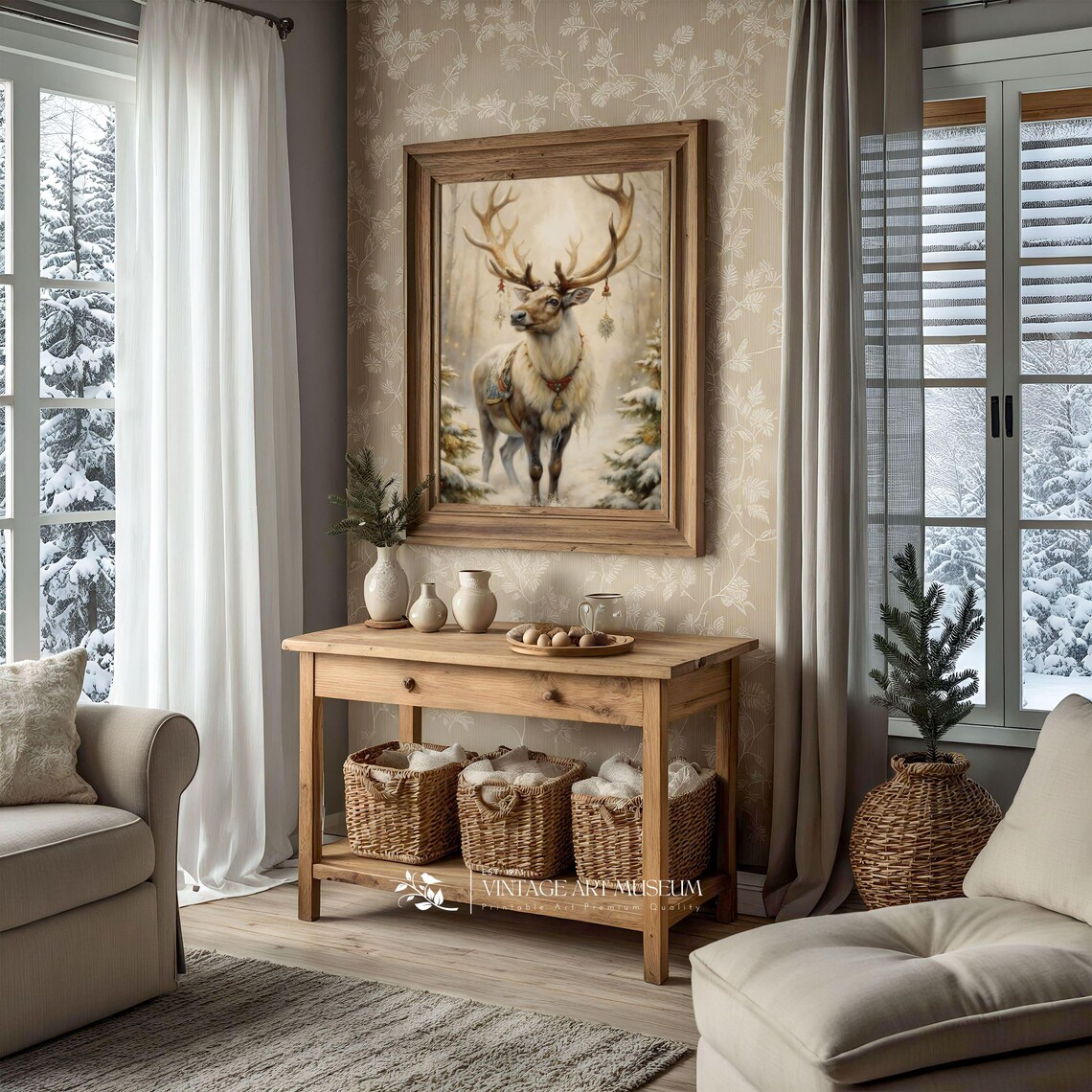 Vintage Christmas Deer Of Santa Art Print - Image 2
