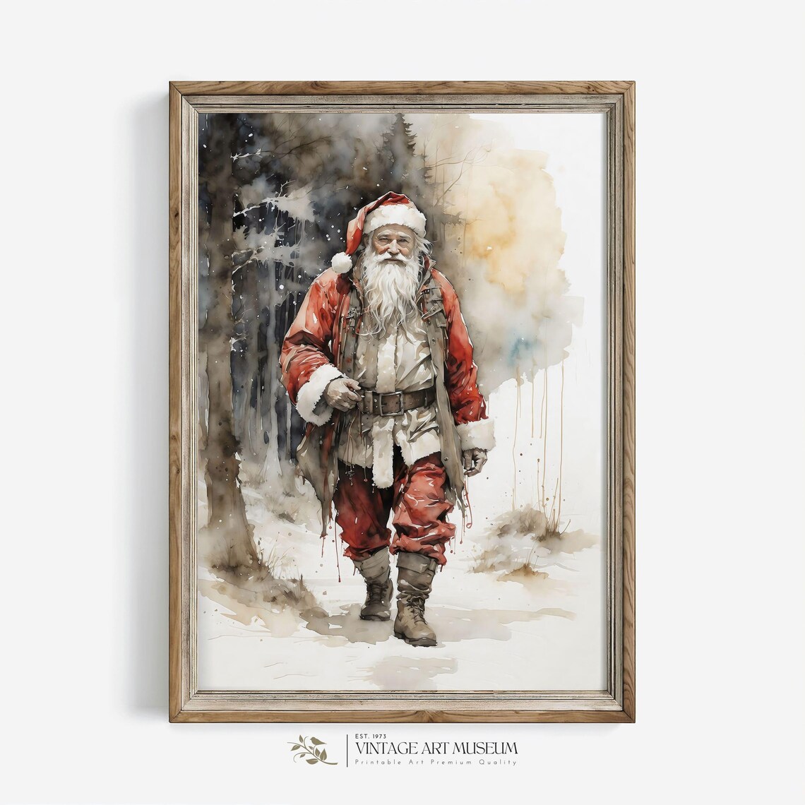 Christmas Watercolor Santa Art Print, Holiday Decor