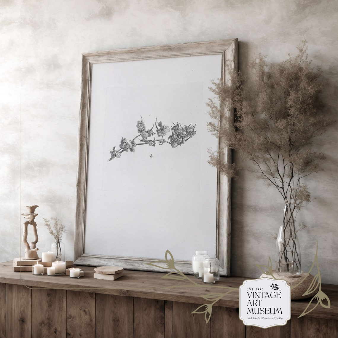 Blossoming Branch Pencil Sketch Minimalist Botanical Wall Art - Image 3