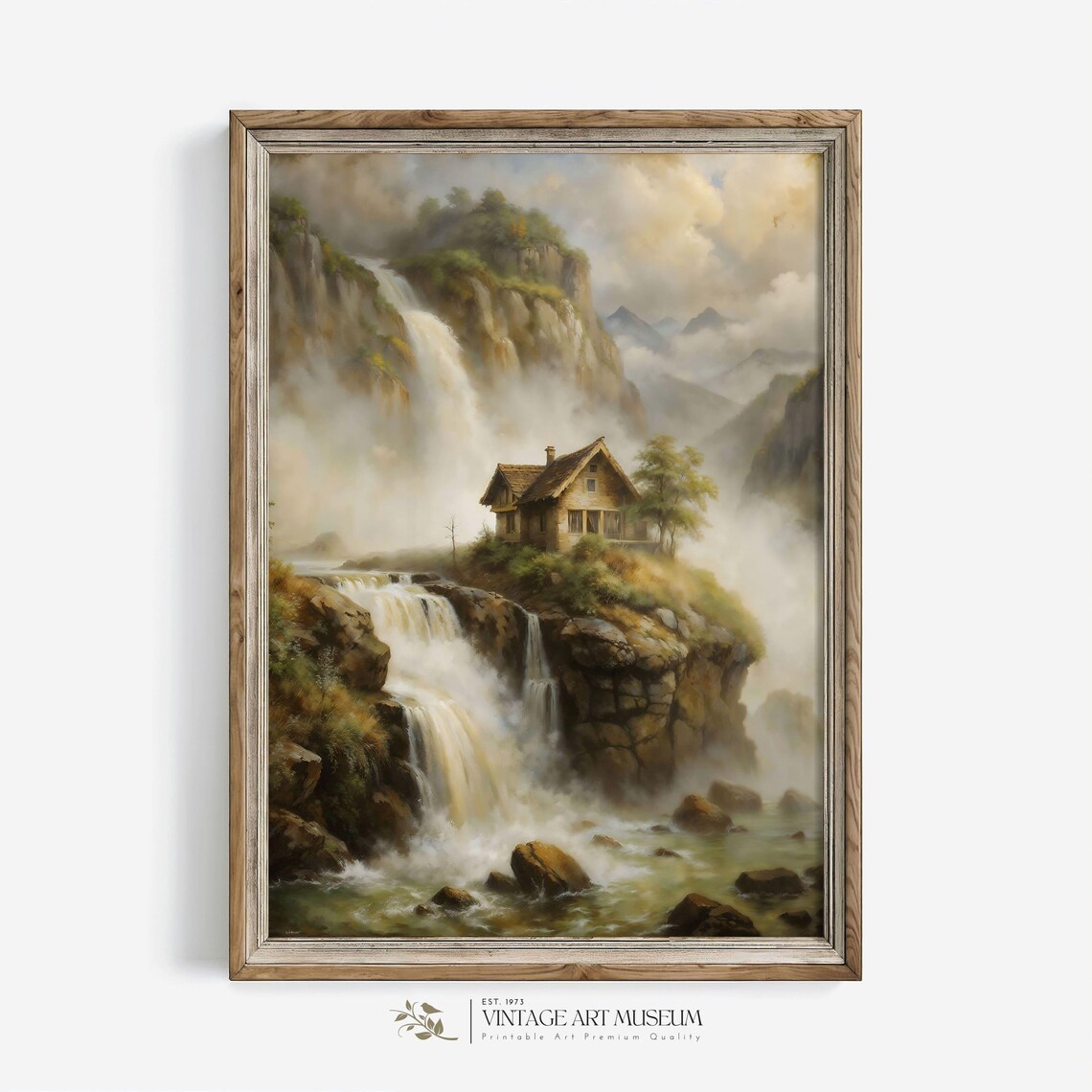 Scandinavian Waterfall Landscape Vintage Nordic Art Print