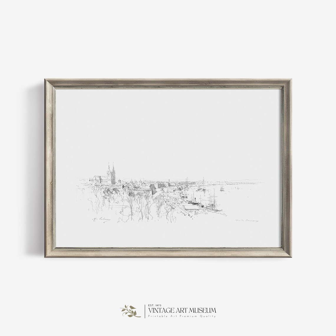 Cityscape Art Sketch Print, Minimalist Vintage French