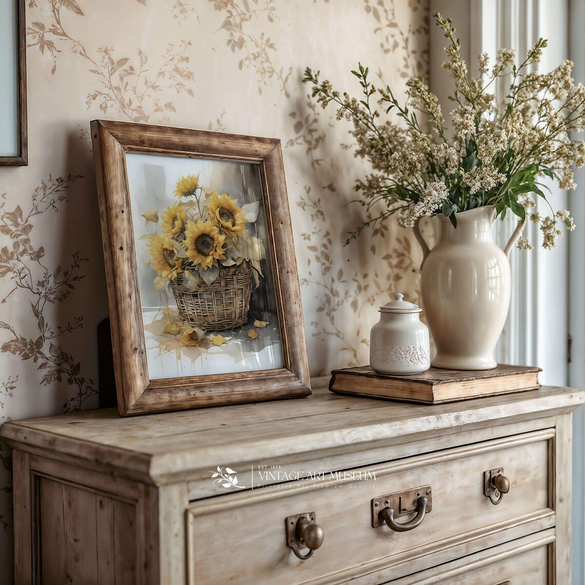 Sunflowers in a Rustic Basket Watercolor Art Print - Image 3