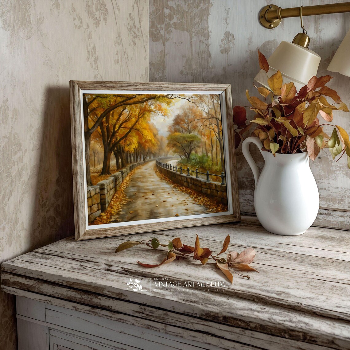 Fall Alley Under Trees, Vintage Autumn Landscape Art Print - Image 3