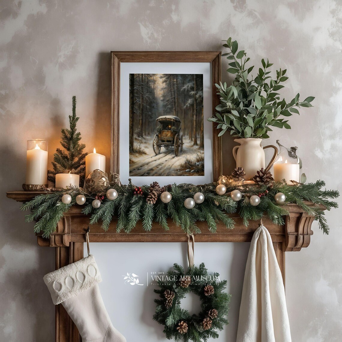 Snowy Forest With Antique Carriage, Vintage Art Print - Image 3