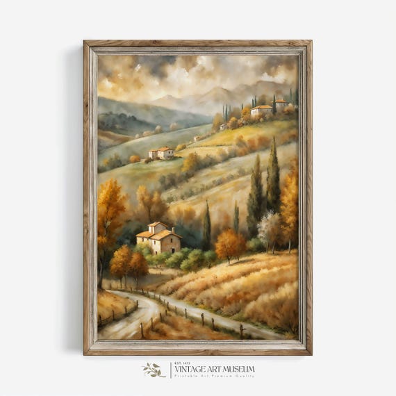 Fall Countryside Of Italy, Vintage Tuscany Landscape Print