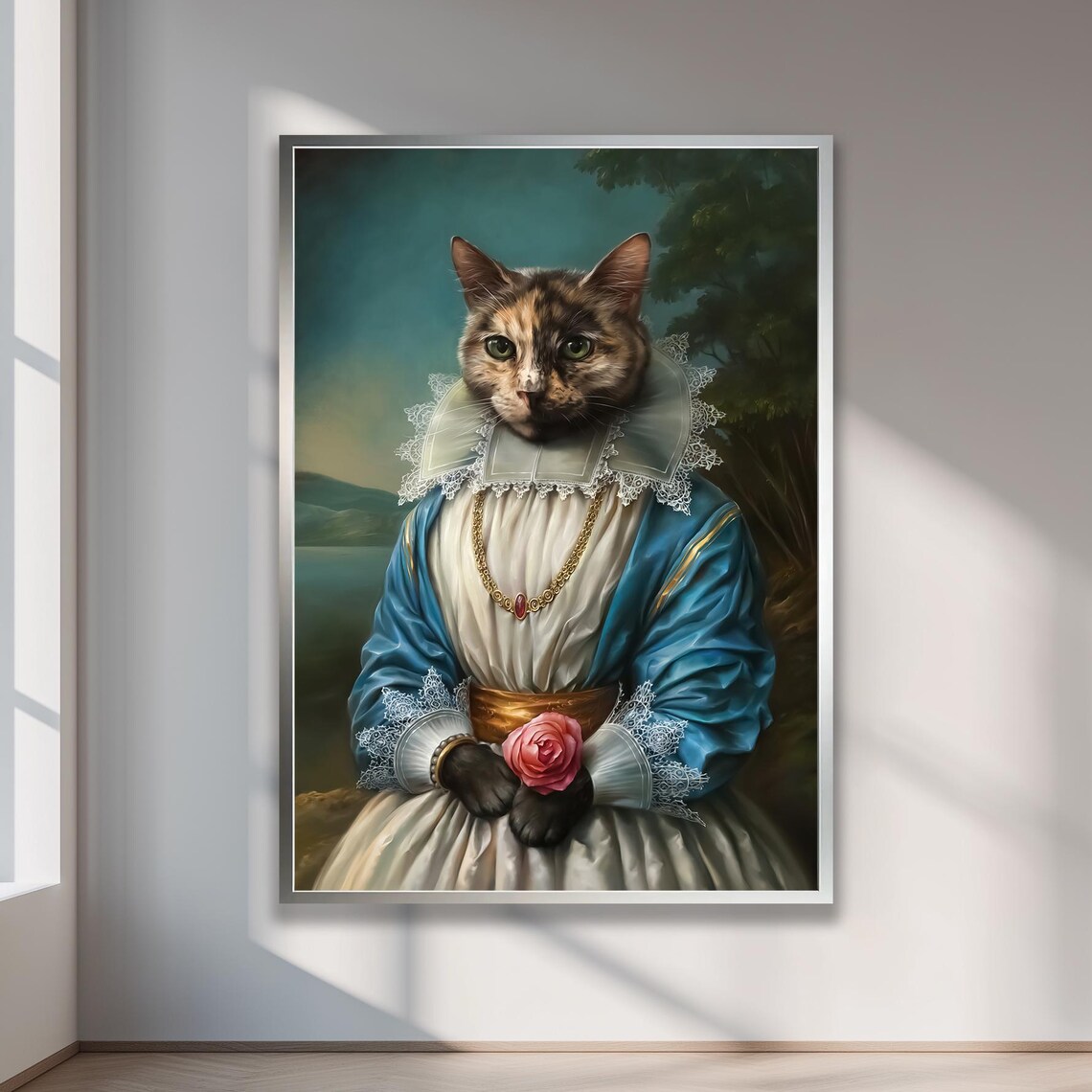 Royal Cat Aristocrat Lady Renaissance Style Oil Painting Portrait Poster