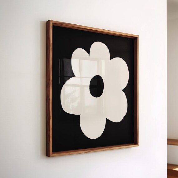 Square Floral Wall Art Black Abstract Organic Handdrawn Flower Print Botanical Poster Apartment Decor