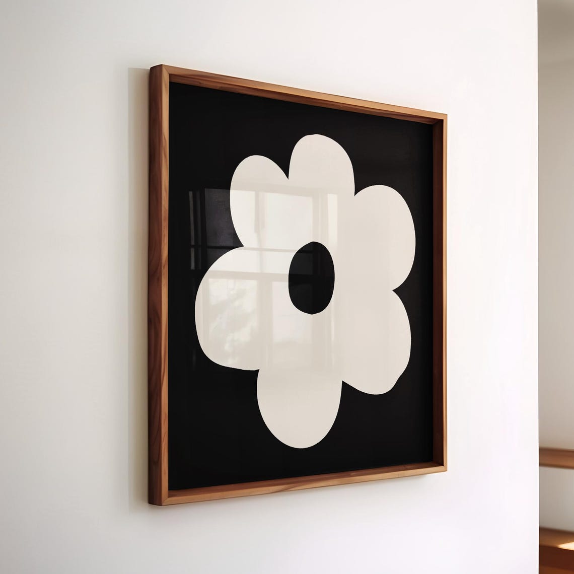 Bold Black Square White Flower Abstract Organic Modern Art Print