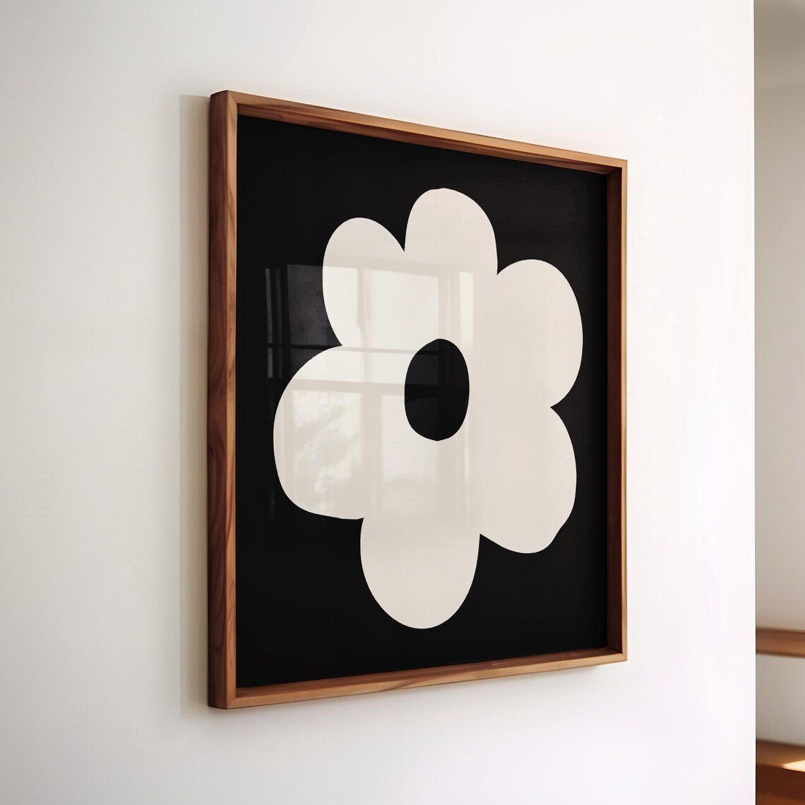 Square Floral Wall Art Black Abstract Organic Handdrawn Flower Print Botanical Poster Apartment Decor