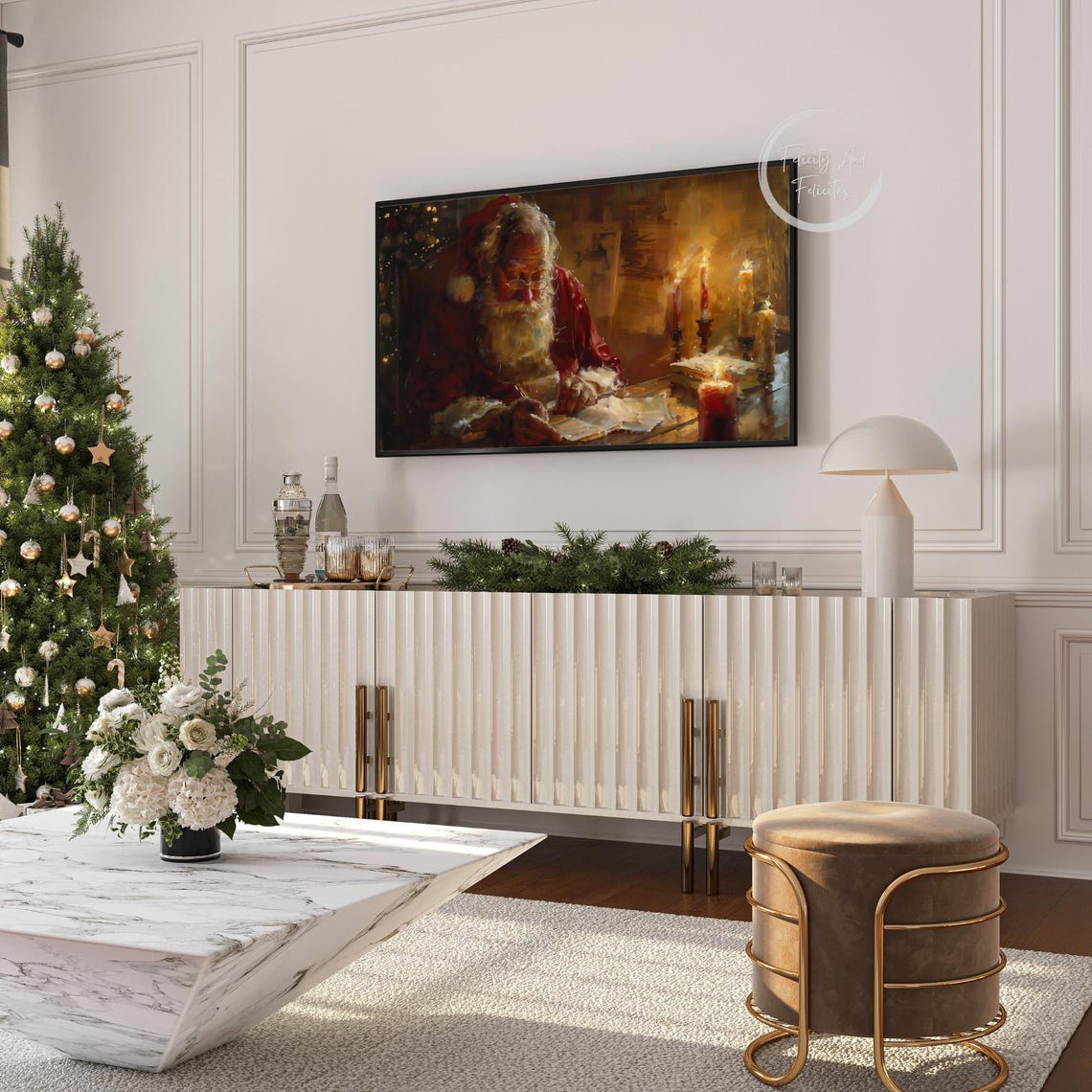 Santa Claus Writing Letters by Candlelight Cozy Night Art Poster - Image 6