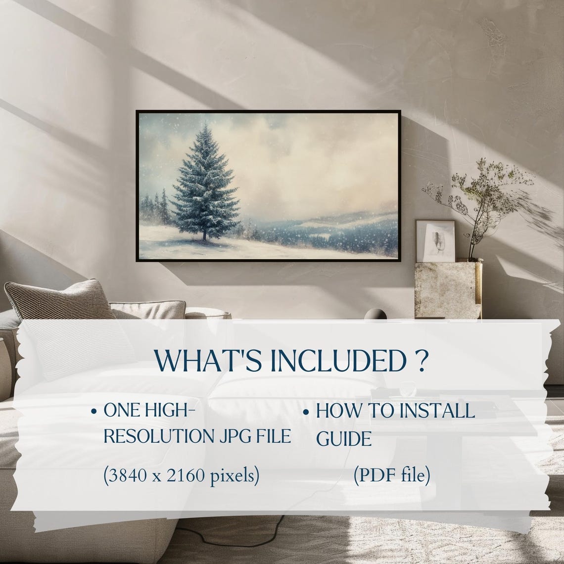Winter Snowy Spruce Tree Falling Snow Landscape Frame TV Art Poster - Image 2