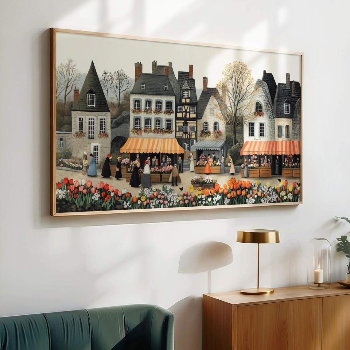Retro Tulip Flower Market Old Town Spring Awnings Frame TV Art Poster - Image 6