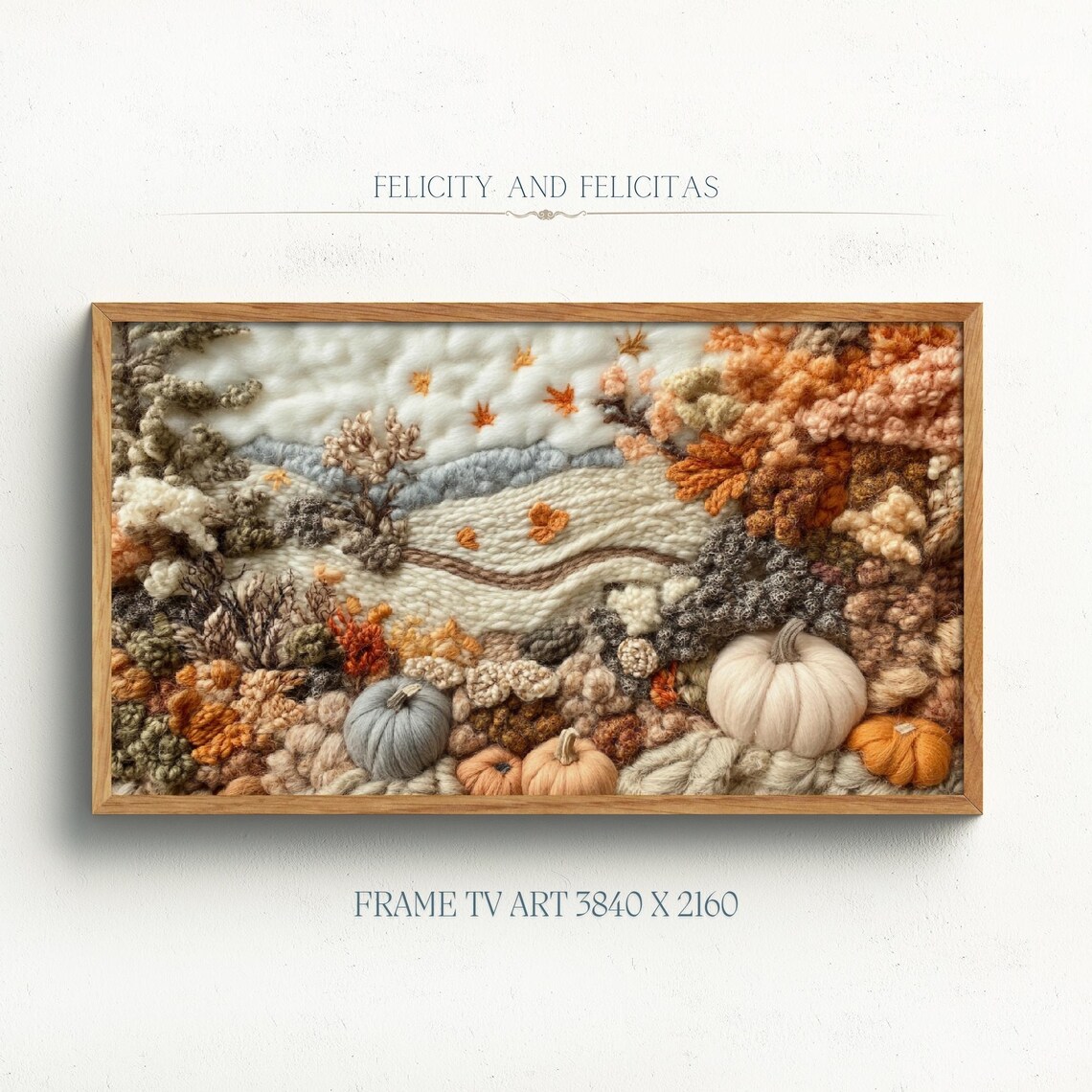 Textured Wool Fiber Art Autumn Landscape Pumpkins Fall Field Poster