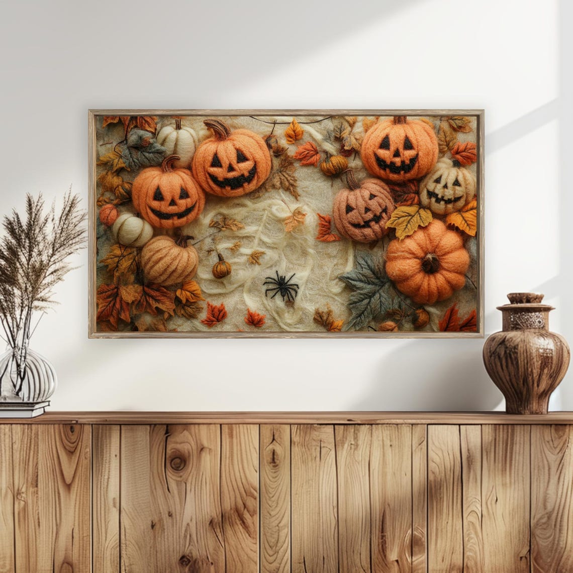 Felt Wool Halloween Pumpkins Jack O Lantern Fall Cozy Wall Art - Image 5