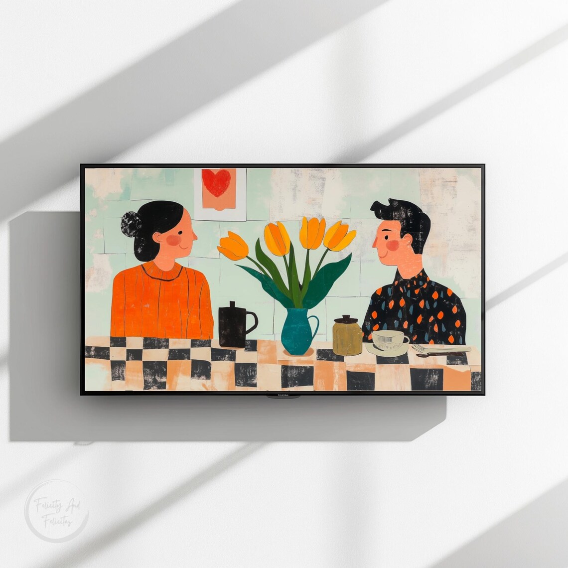 Romantic Couple Cafe Date Tulips Sweet Valentine's Day Love Poster - Image 3