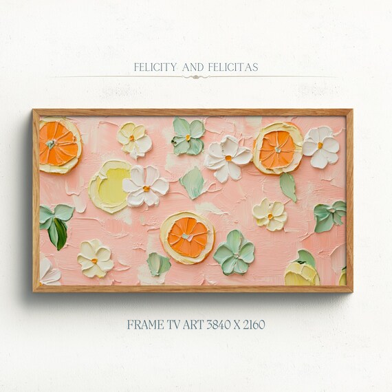 Textured Impasto Pink Citrus Slice Floral Abstract Painting Poster