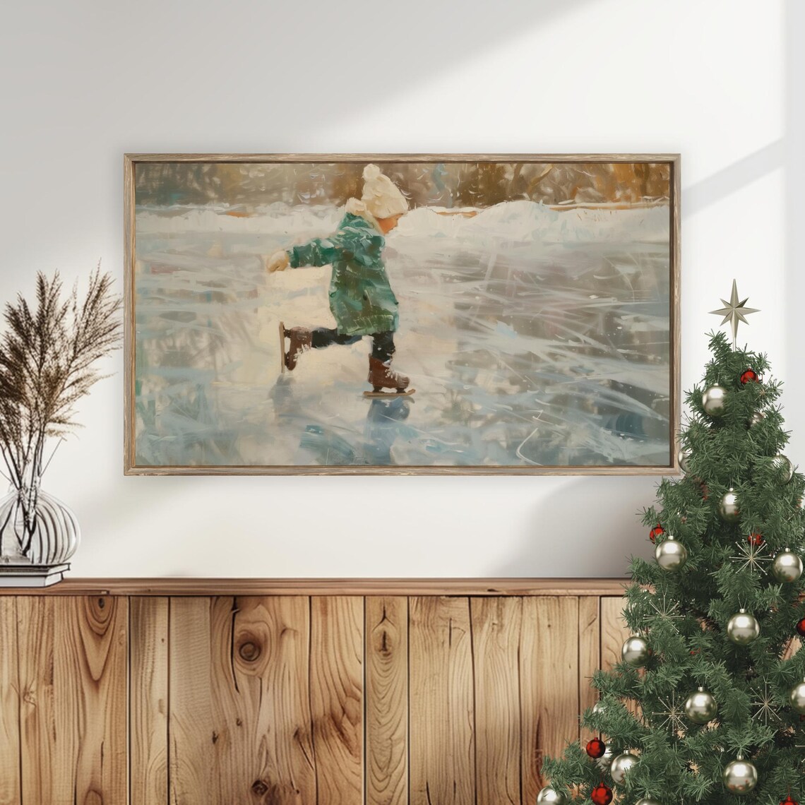 Child Ice Skating Impressionist Painting Frozen Pond Winter Poster - Image 5