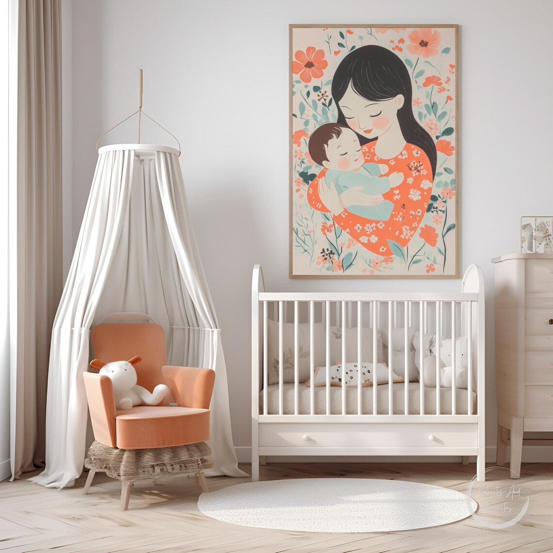 Mother And Baby Floral Motherhood Nursery Kids Room Wall Art - Image 4
