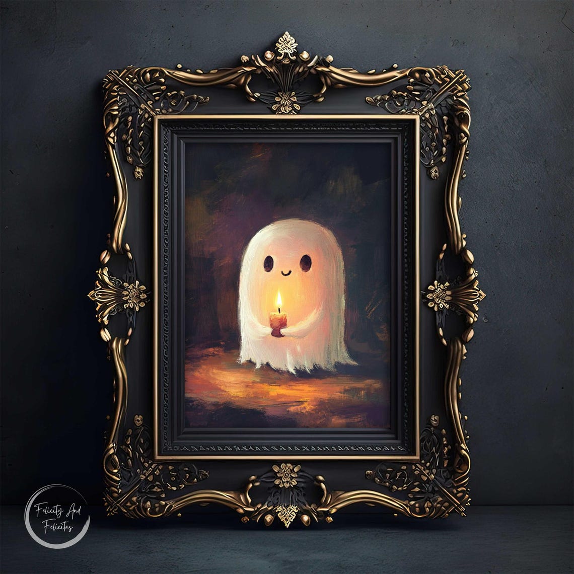 Cute Smiling Ghost Holding a Candle in the Dark Night Poster - Image 6