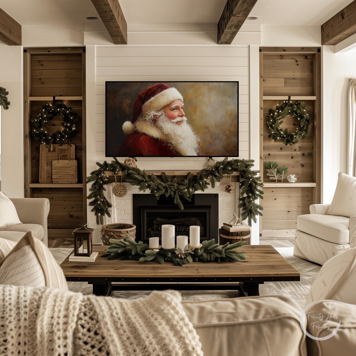 Santa Claus Portrait Oil Painting Classic Christmas Holiday Poster - Image 3