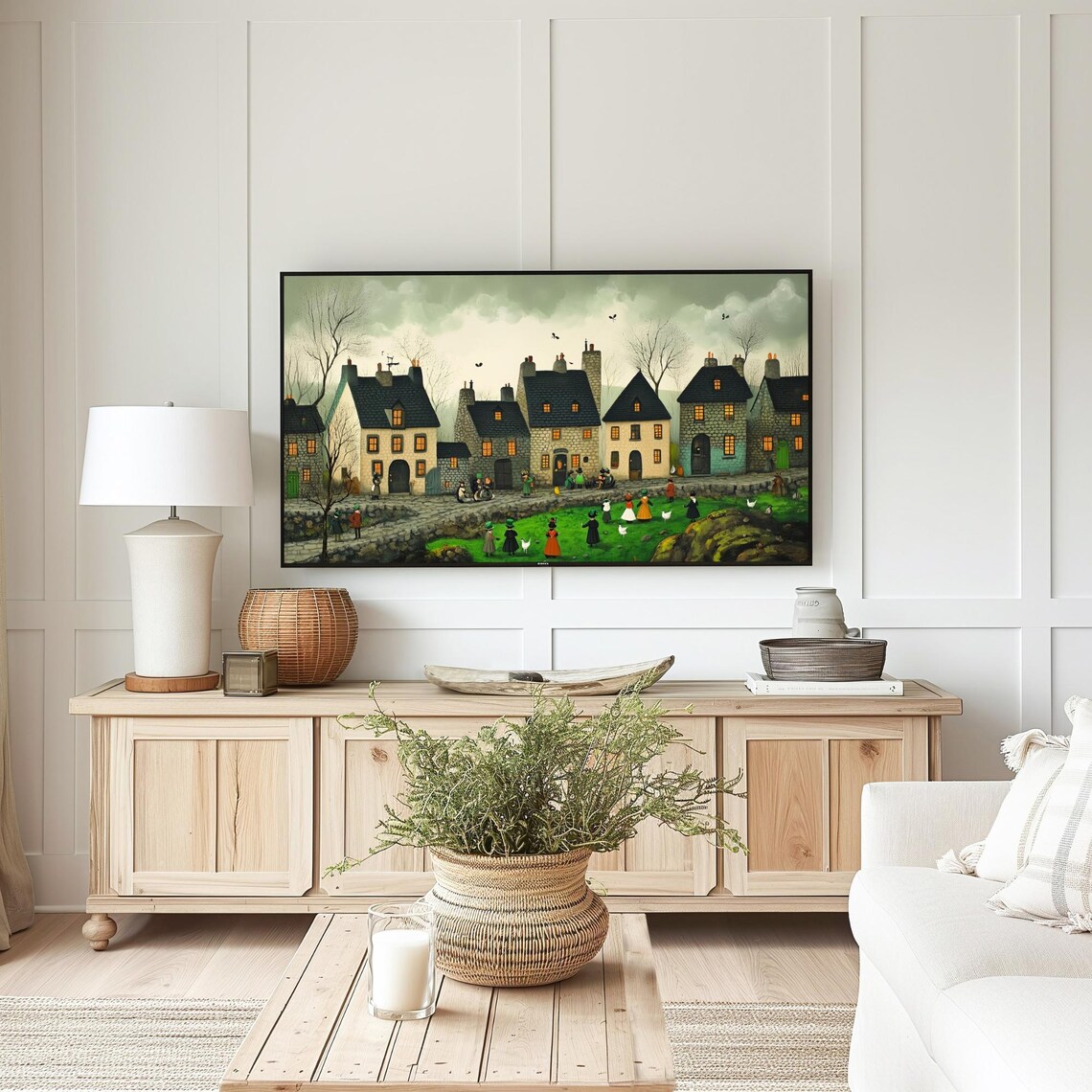 Saint Patricks Day Village Stone Cottages Green Hills Wall Art - Image 5