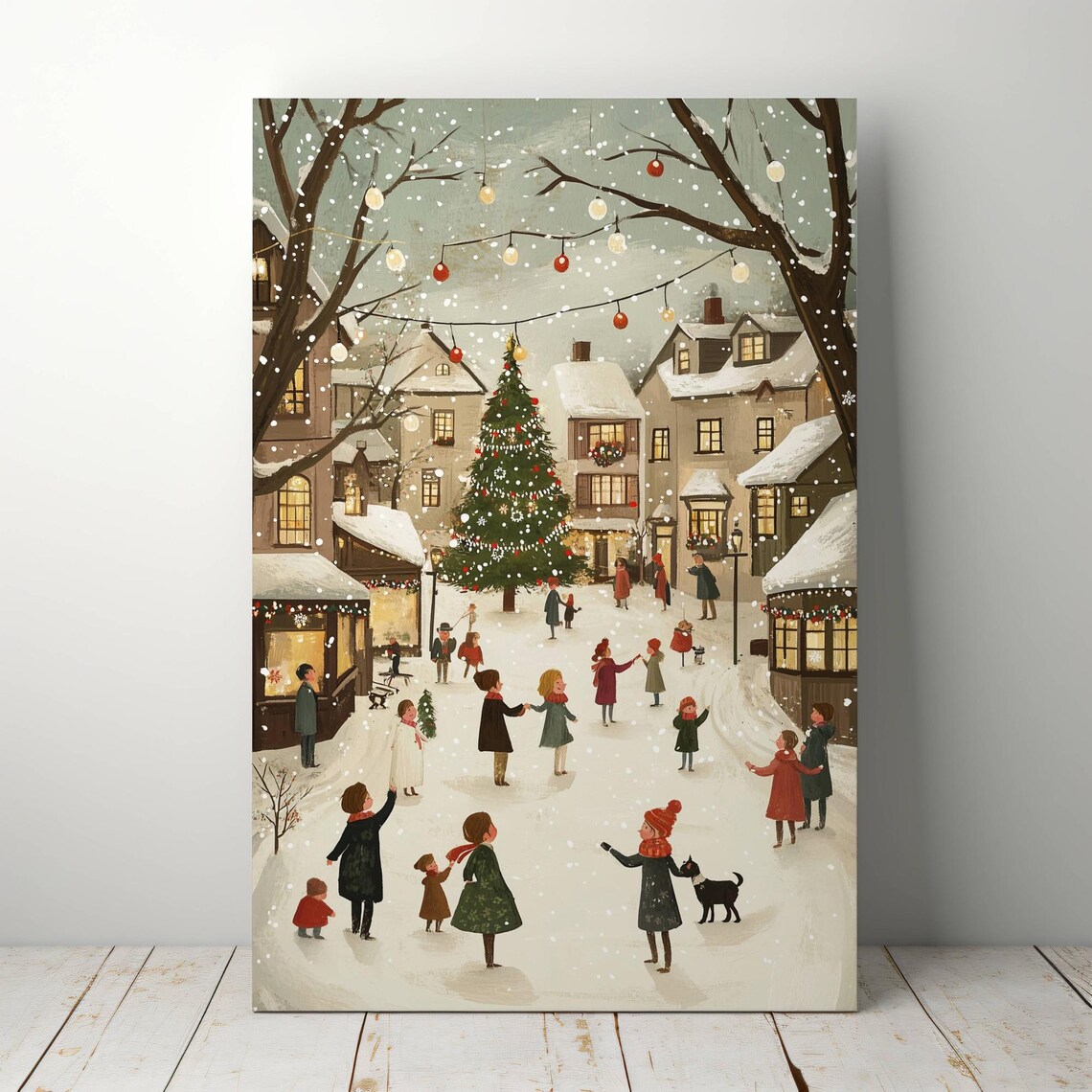 Cozy Christmas Village Square Tree Lights Neutral Winter Poster - Image 6