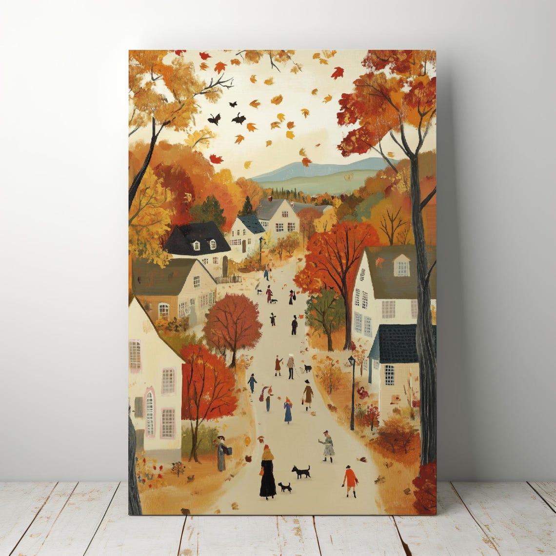 Cozy Fall Wall Art Cute Autumn Decor Warm Tone Cottagecore Cozy Season Cityscape Art - Image 5
