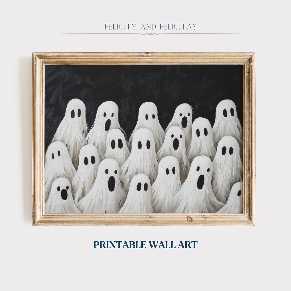 Cute Sheet Ghost Gathering Crowd on Black Spooky Fun Art Poster