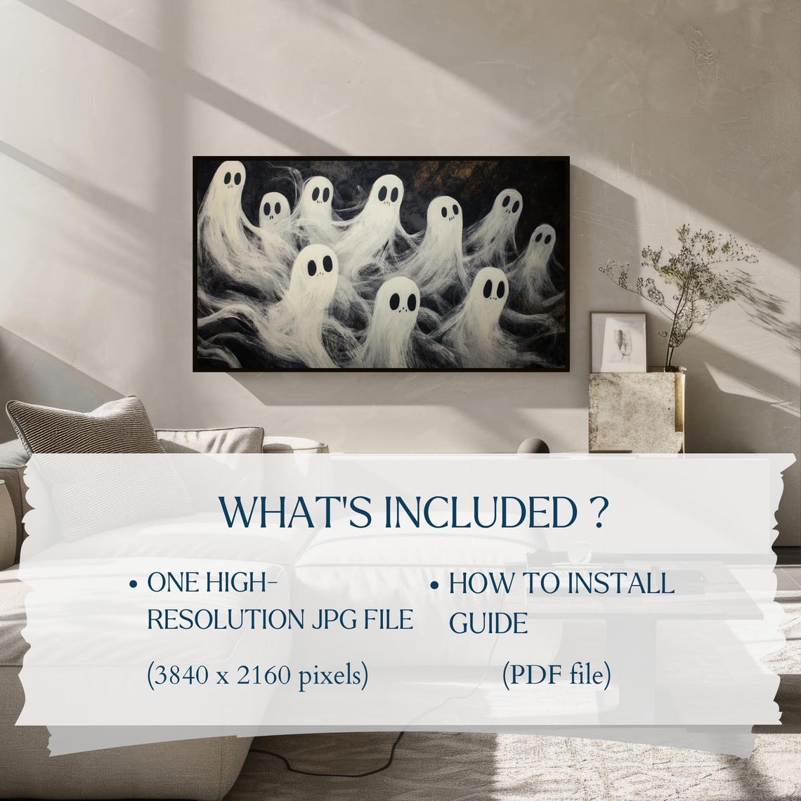 Spooky White Ghosts Swirling Dark Halloween Night TV Art Poster - Image 2