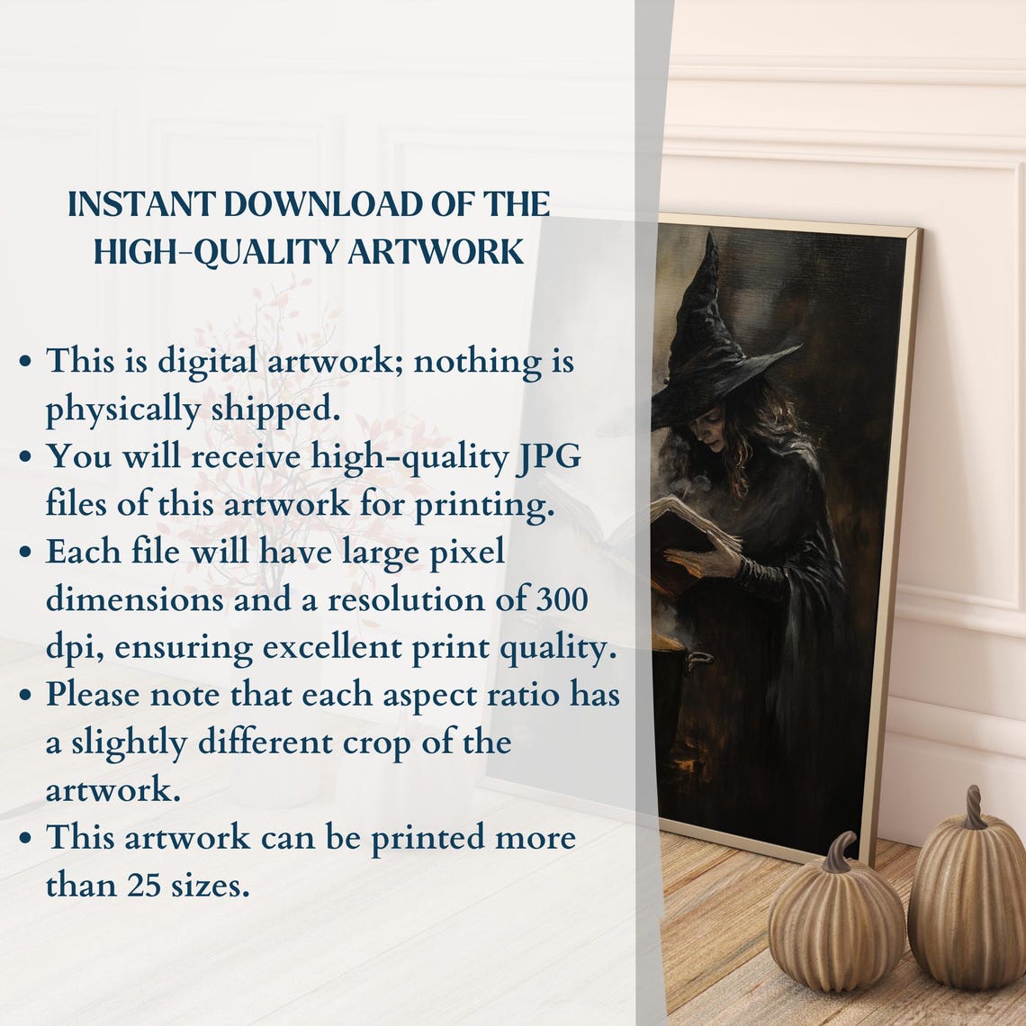 Dark Vintage Witch Reading Spellbook Cauldron Halloween Wall Art - Image 3