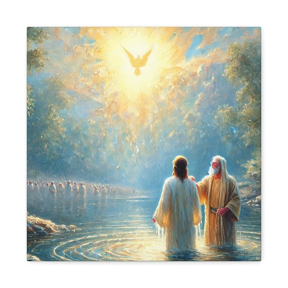 Jesus and John the Baptist Wading River Baptism Crowd Poster