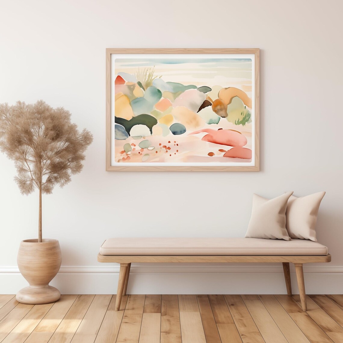 Coastal Abstract Art With Colorful Rocky Boulders Watercolor Poster - Image 2