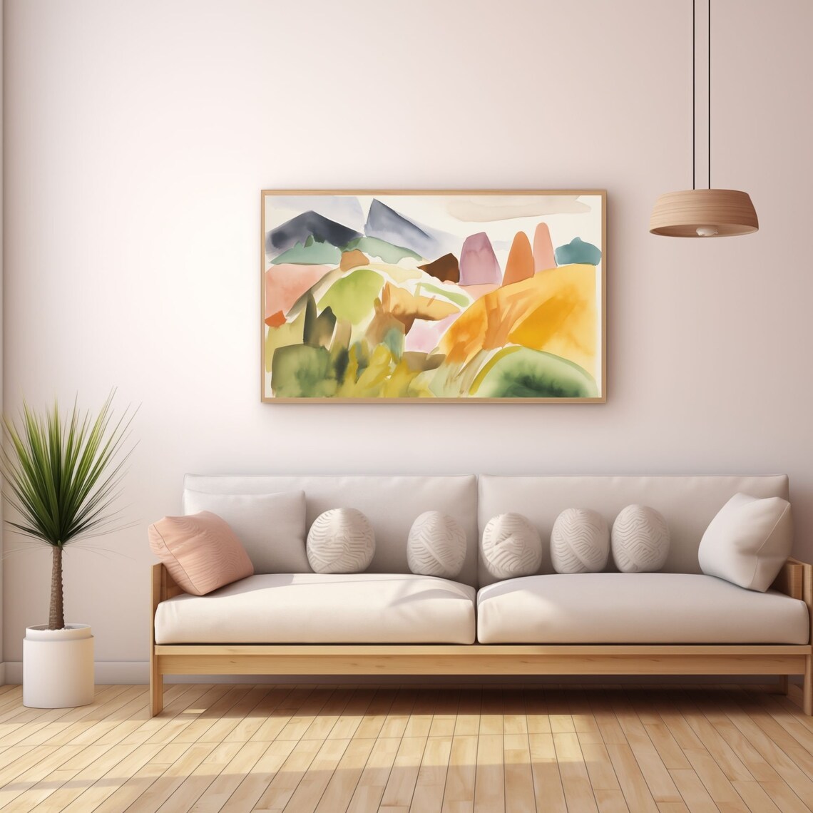 Colorful Watercolor Mountains in Teal Gold and Coral Tones Poster - Image 3