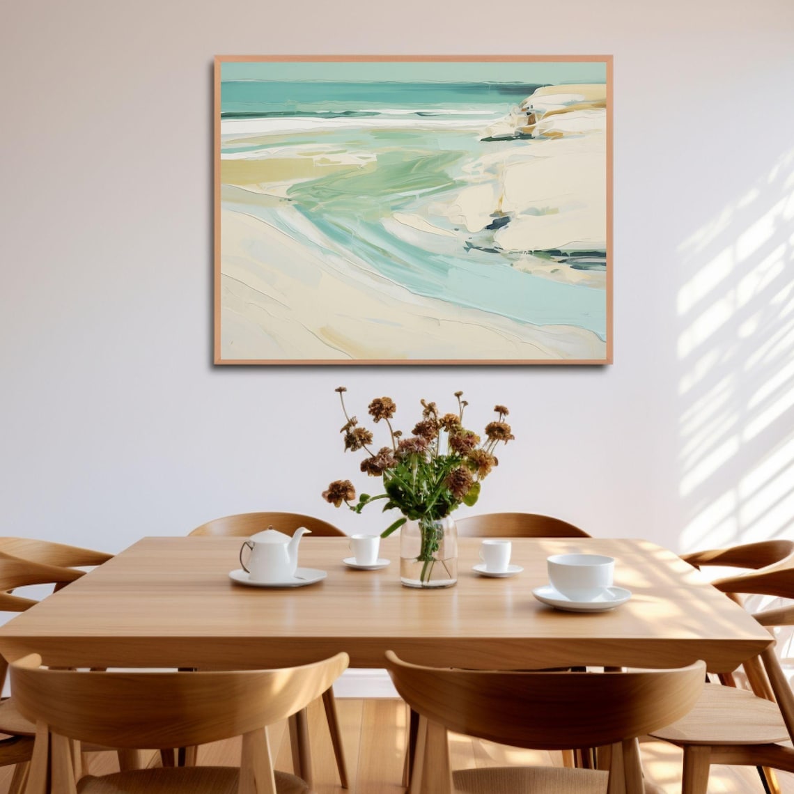 Abstract Turquoise Seascape Painting Coastal Waves Art Poster - Image 2