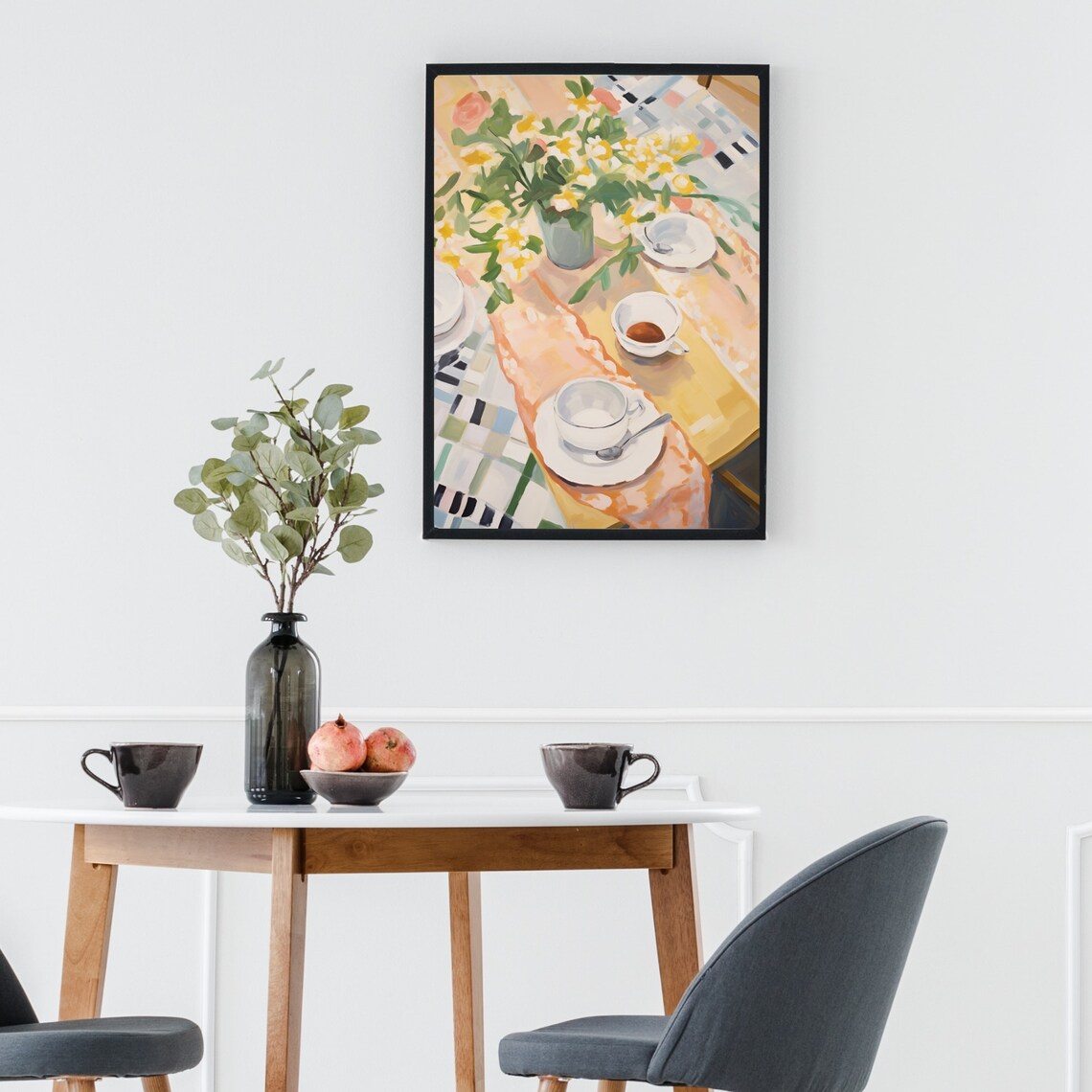 Cozy Breakfast Table with Flowers and Coffee Cups Watercolor Poster - Image 2