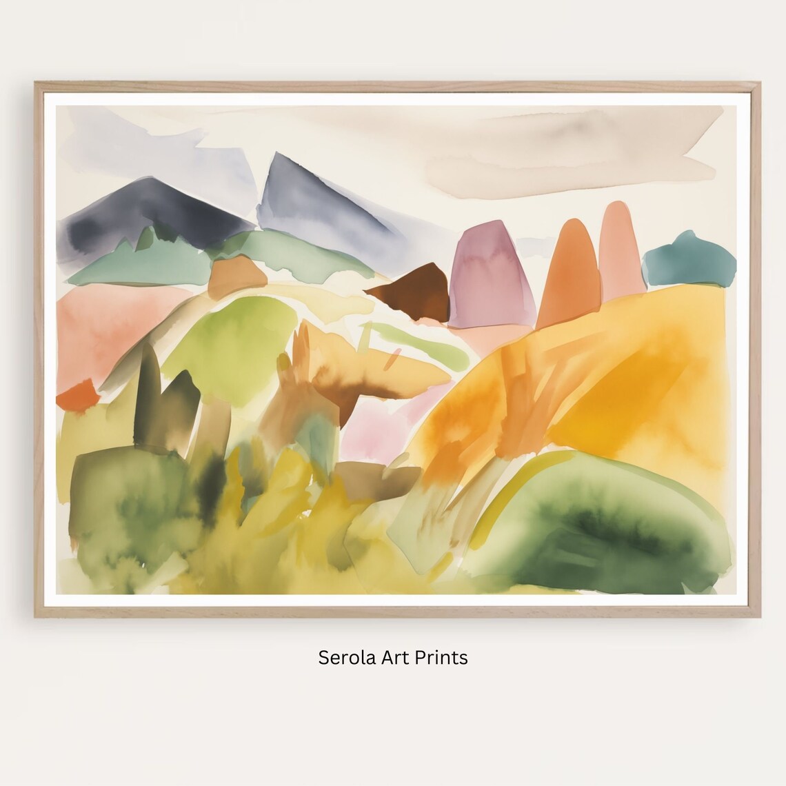 Colorful Watercolor Mountains in Teal Gold and Coral Tones Poster