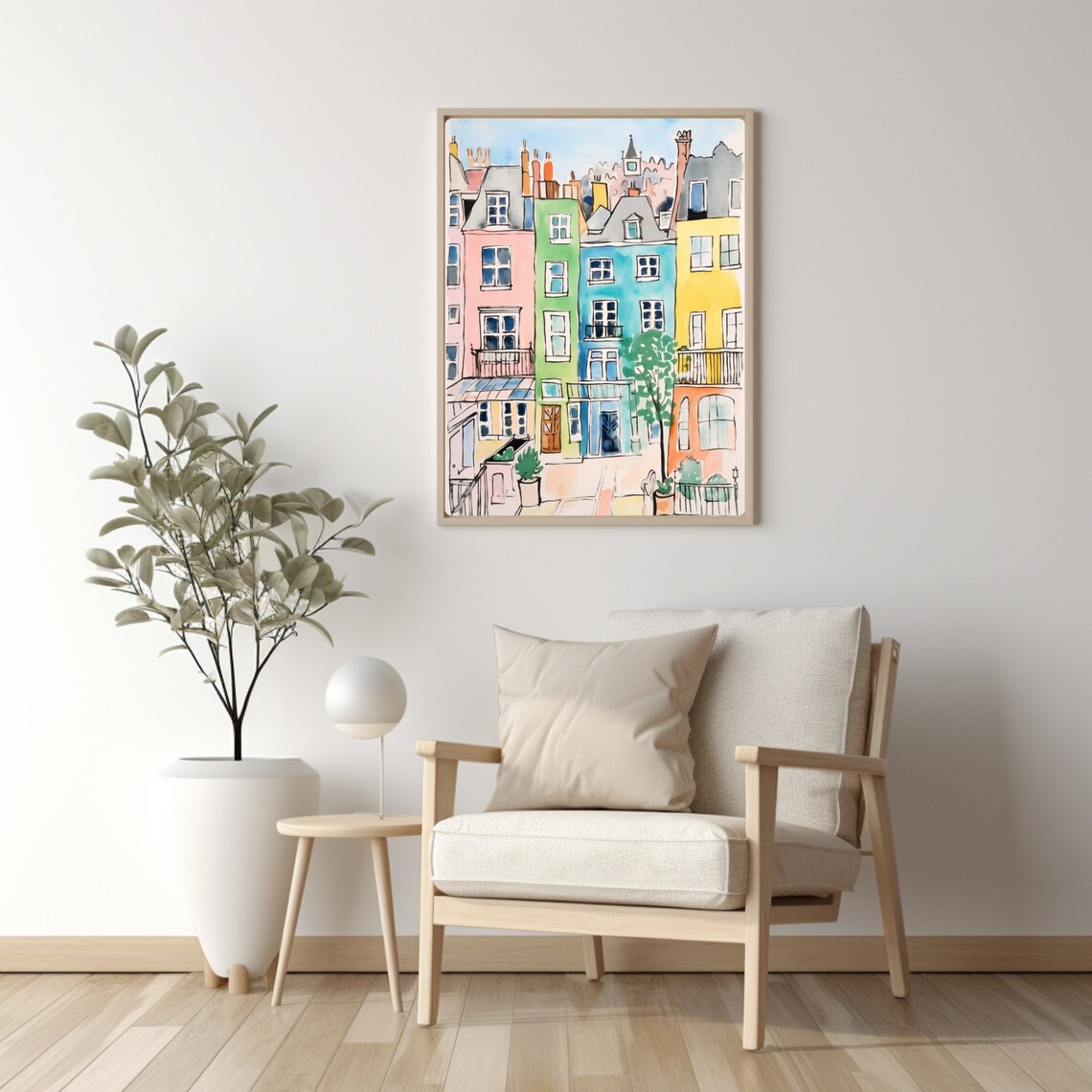 Colorful London Townhouses Cheerful Watercolor Architecture Poster - Image 2