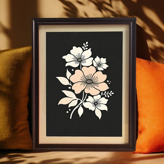 Minimalist Floral Wall Art Gicle Print With Wood Frame