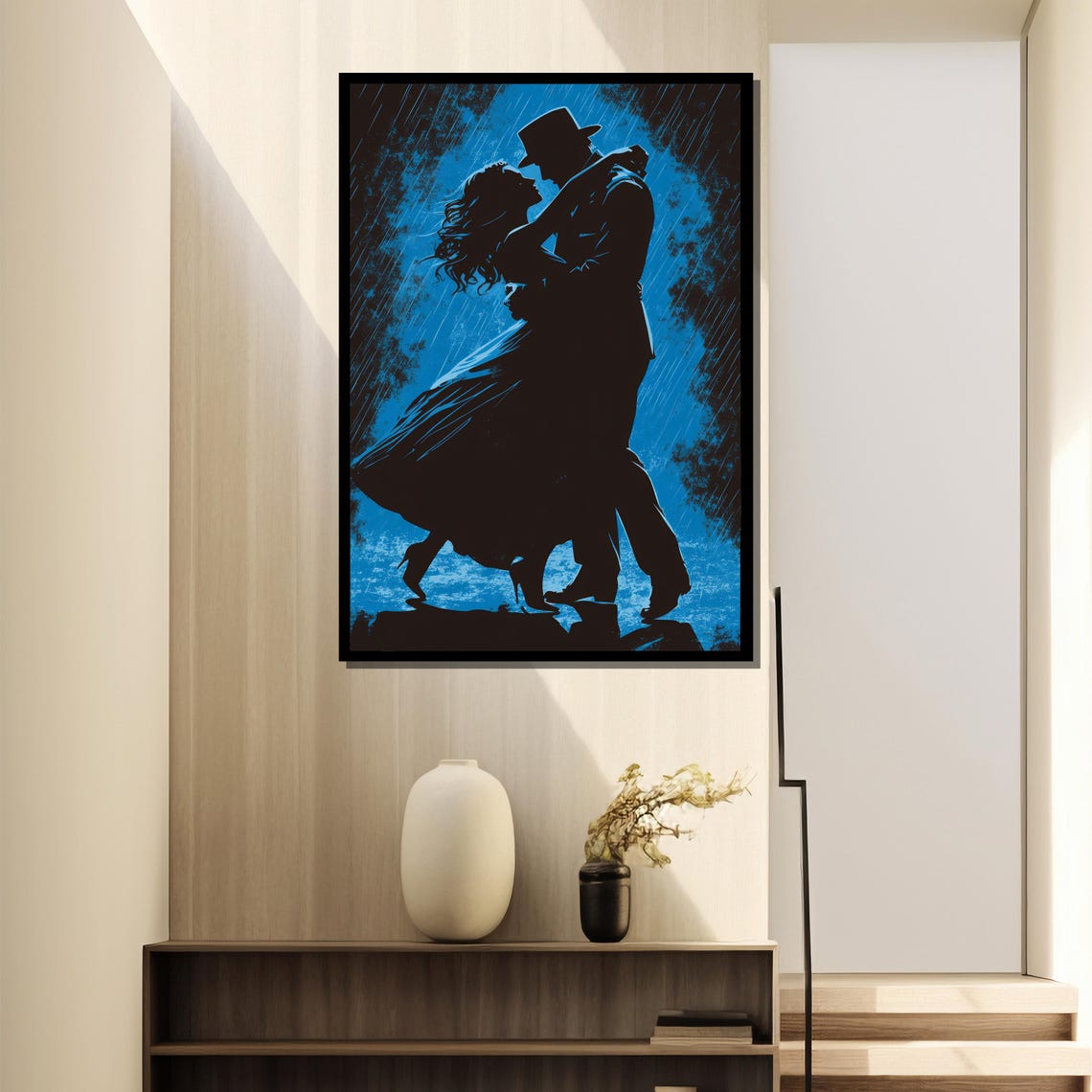 Romantic Dance In Rain Silhouette Couple Poster - Image 2