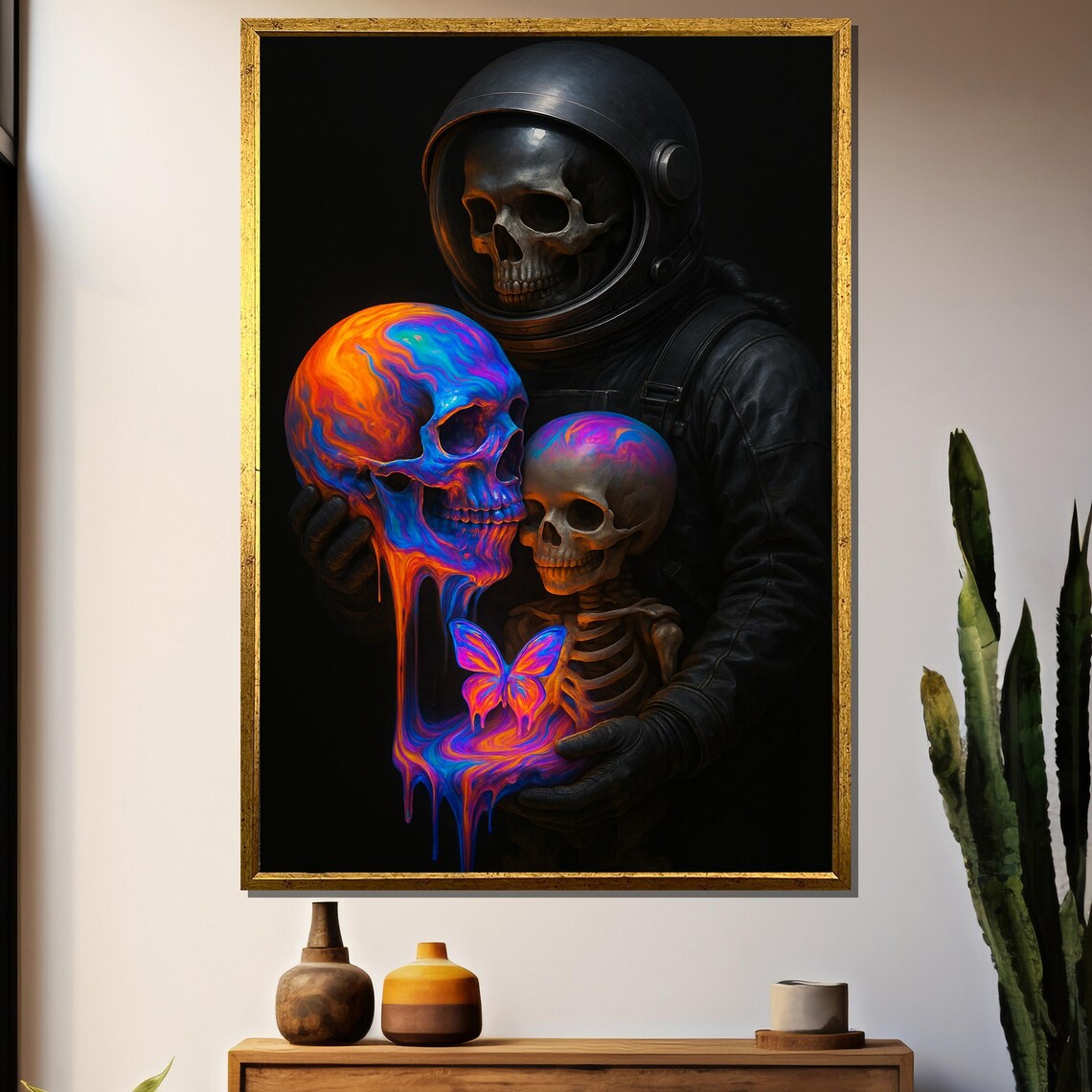 Galactic Neon Skeleton Painting Gift, Astronaut Skeleton