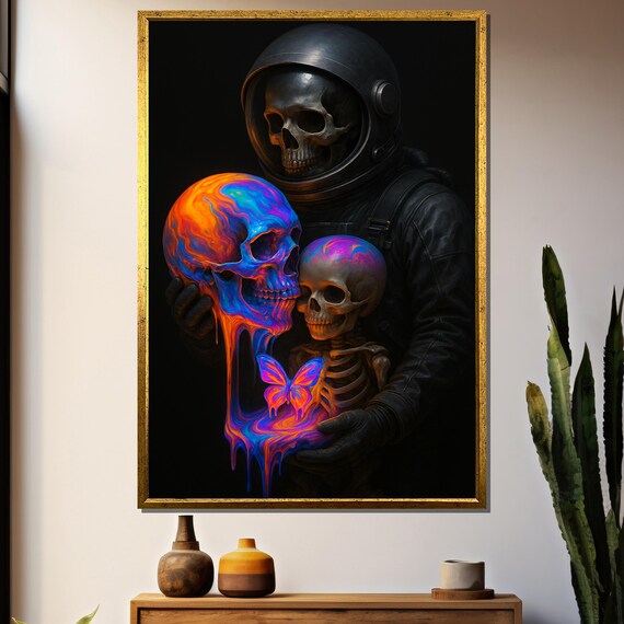 Galactic Neon Skeleton Painting Gift, Astronaut Skeleton