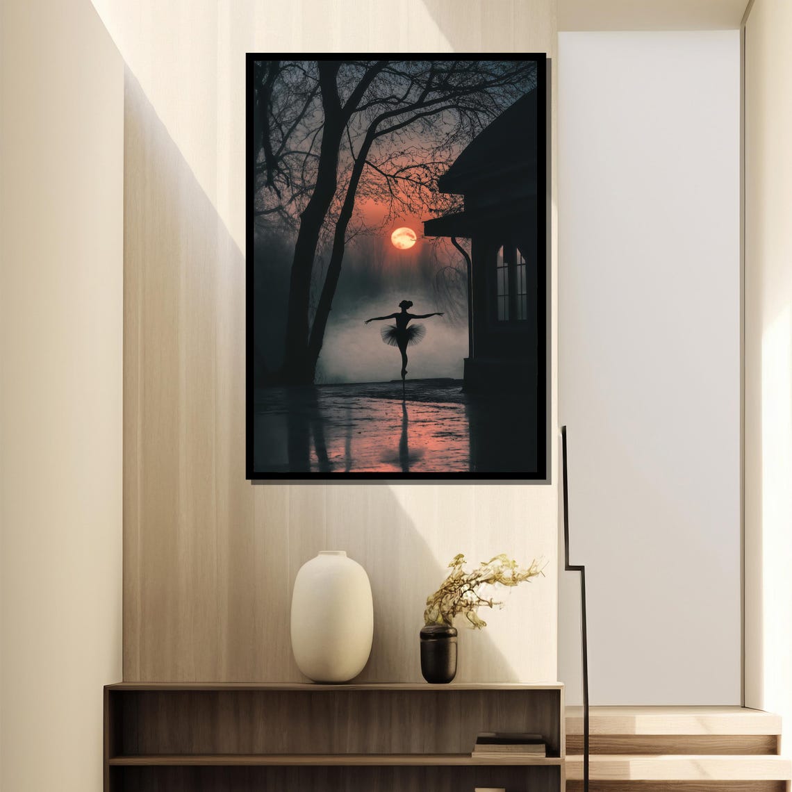 Moonlit Ballerina Silhouette, Twilight Forest Scene - Image 2