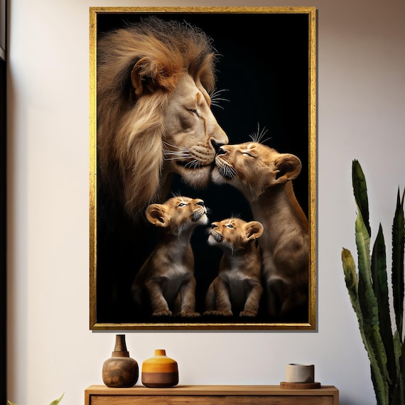 Majestic Lion Family Portrait, Wildlife Art Print